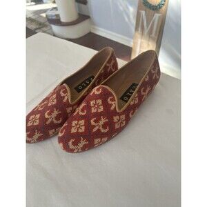 Zalo Tapestry Red Shoes Leather Sole Made In Spain Size 6.5 Diamond Pattern